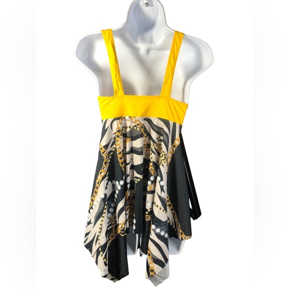 Yellow Zebra Gold Chain Pearls Print Tankini Swimdress TOP ONLY Size L - Picture 4 of 5